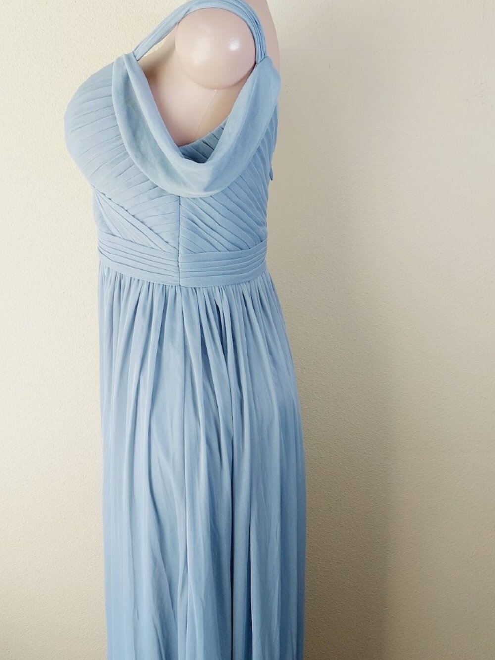 Azazie Women's Dusty Blue Calla Stretch-Mesh Long Maxi Bridesmaid Dress Size 10 - Picture 8 of 16